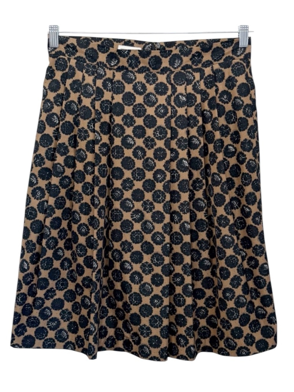 DRIES VAN NOTEN Pleated A-Line Midi Skirt Black Brown US Size 4